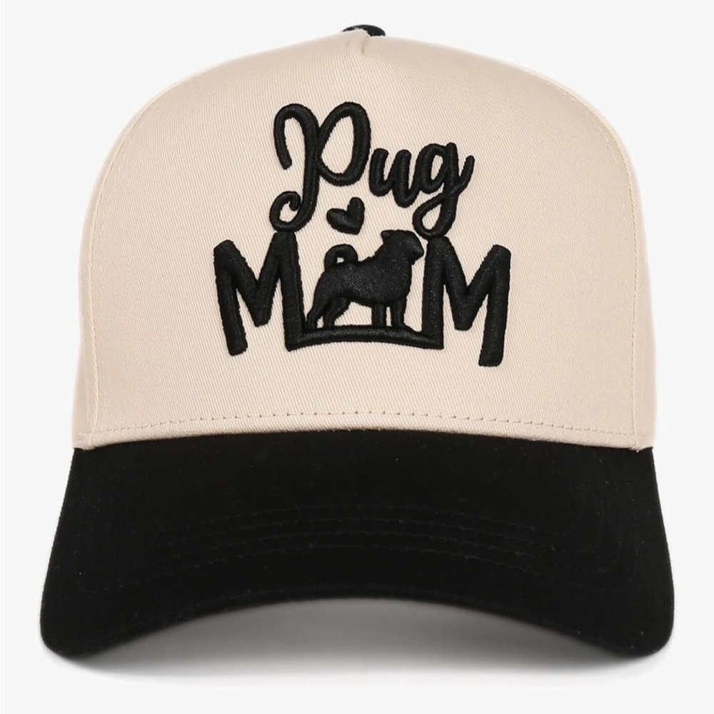 Pug Mom Two-Tone Beige and Black Dog Baseball Cap. New in original packaging.